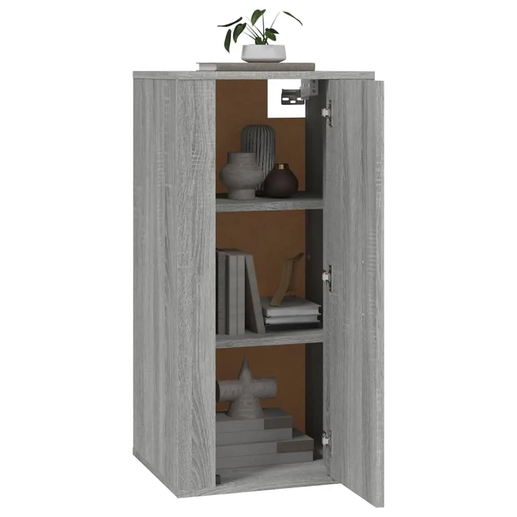 Wall Mounted Cabinet Engineered Wood Grey 3 Compartment Storage Unit