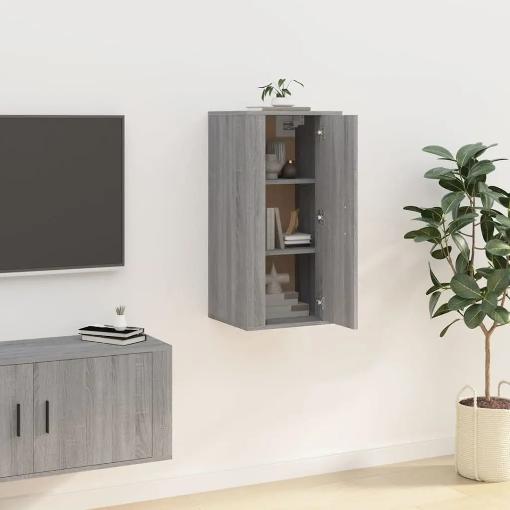 Wall Mounted Cabinet Engineered Wood Grey 3 Compartment Storage Unit