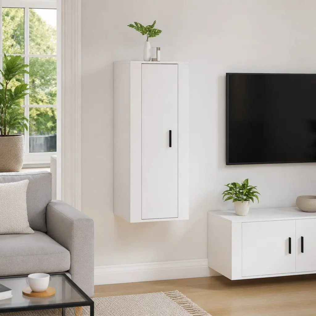 Wall Mounted Storage Cabinet Engineered Wood White 40x34.5x100cm Media Display Unit