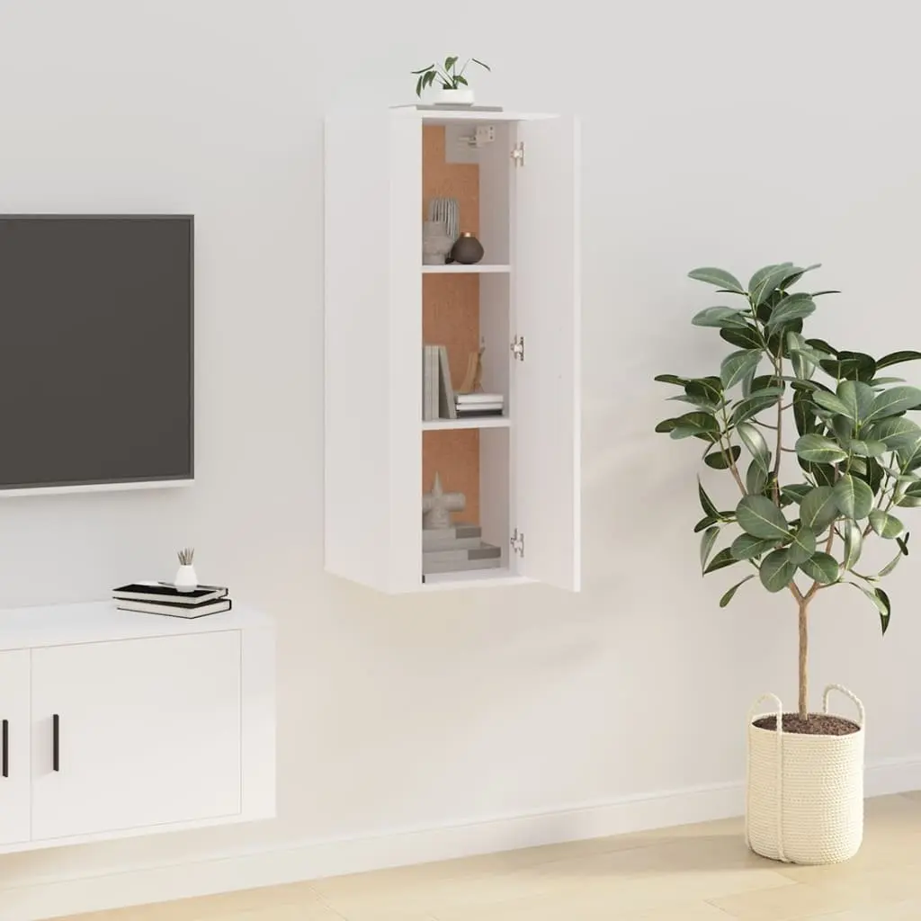 Wall Mounted Storage Cabinet Engineered Wood White 40x34.5x100cm Media Display Unit