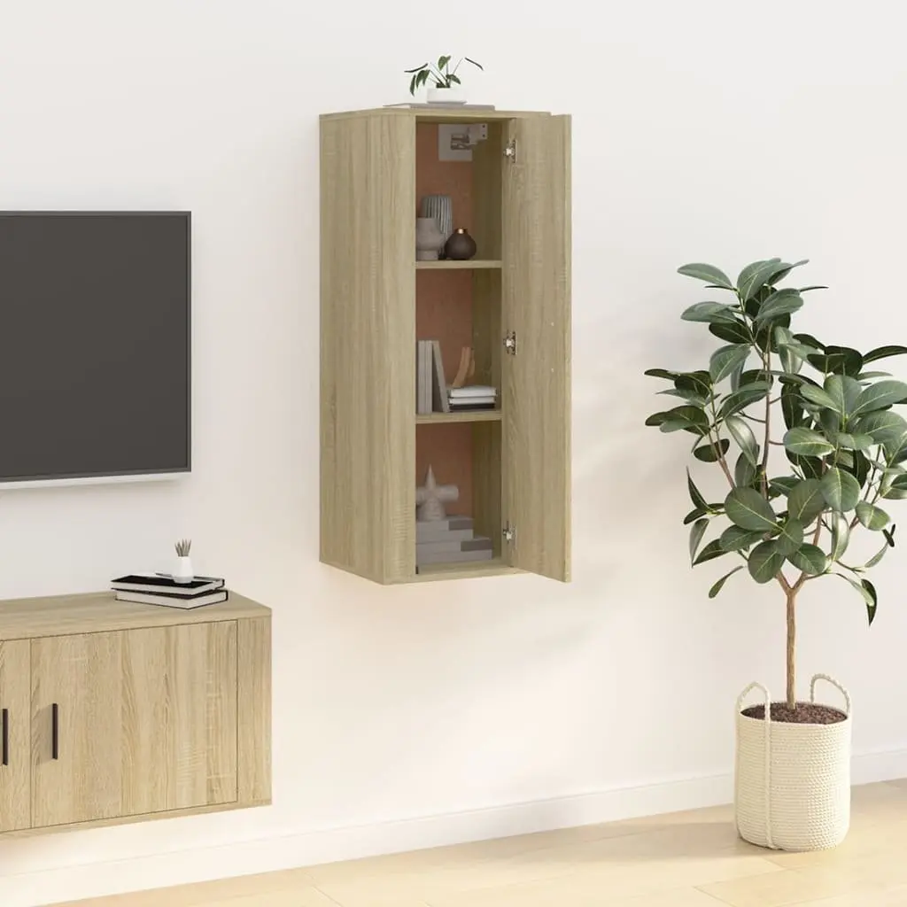 Brown Engineered Wood Wall Mounted TV Cabinet 3 Storage Compartments Space Saving Media Unit Display Shelf