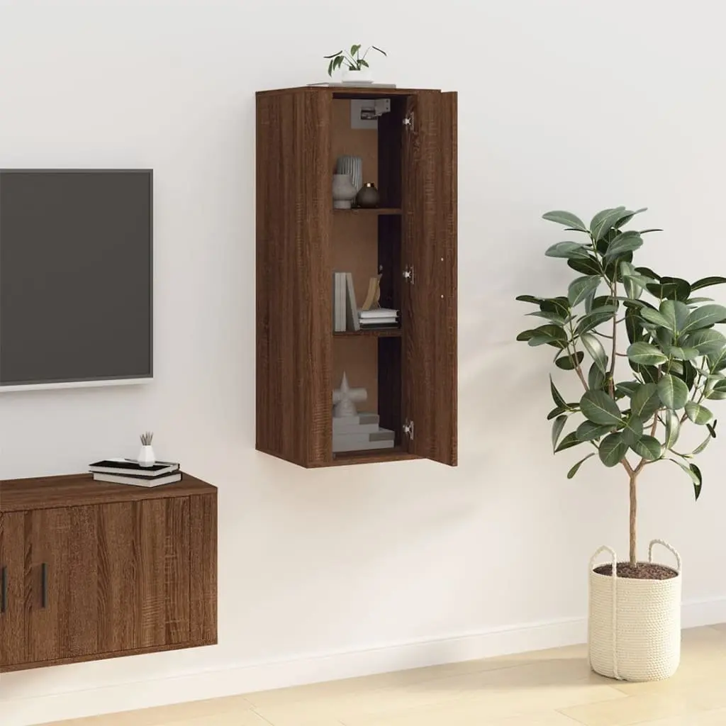 Wall Mounted Media Storage Unit Brown Oak 40x34.5x100cm Engineered Wood TV Cabinet