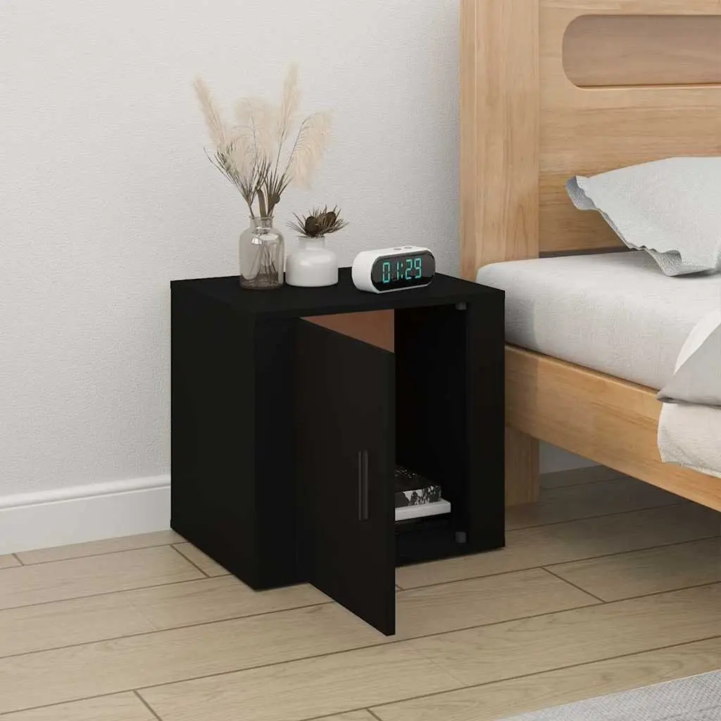 Bedside Cabinet Black Storage Organizer Bedroom Furniture Side Table Nightstand