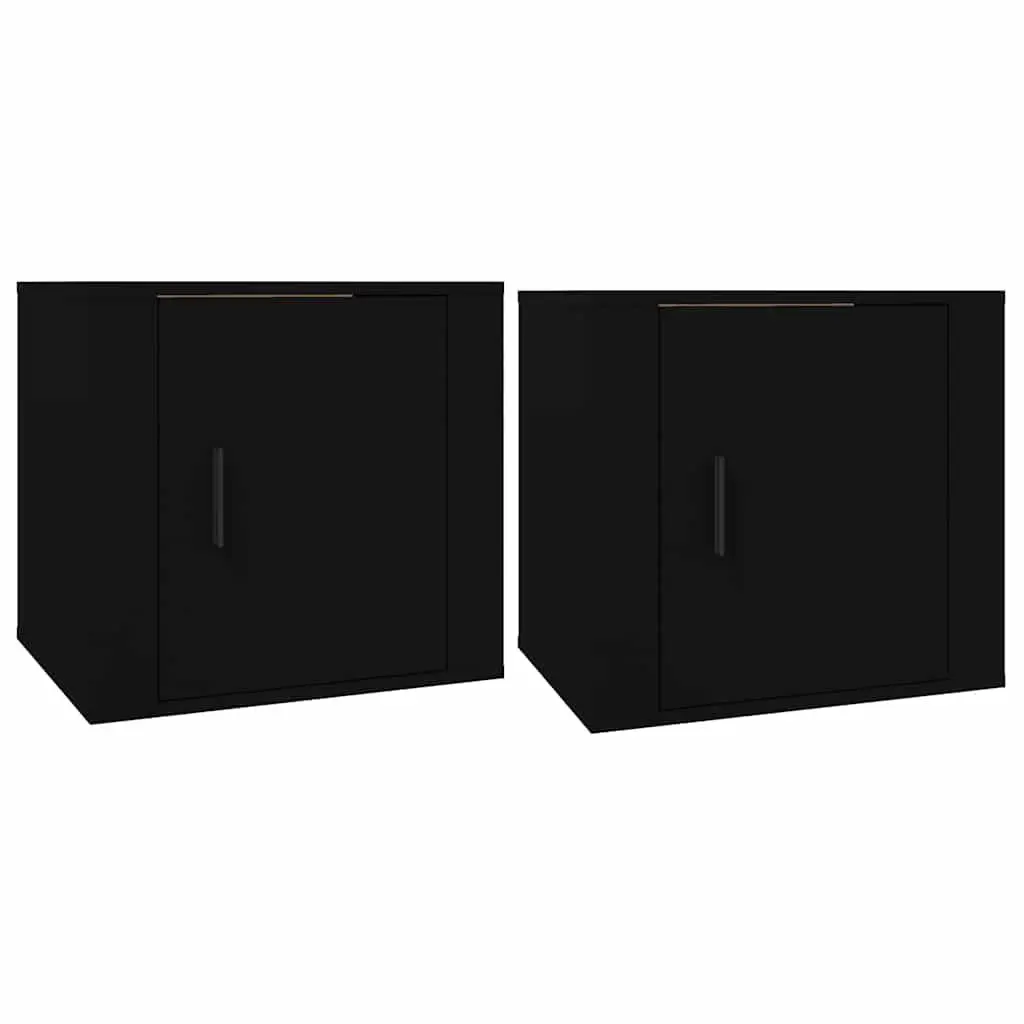 Black Nightstand Bedside Cabinets 2 Piece Engineered Wood Storage Table 50x39x47cm Bedroom Furniture