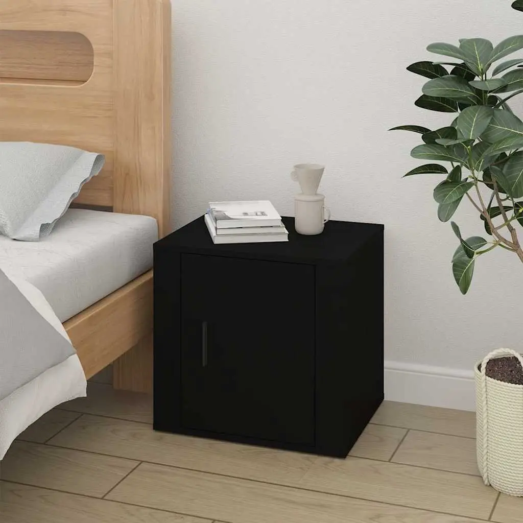 Black Nightstand Bedside Cabinets 2 Piece Engineered Wood Storage Table 50x39x47cm Bedroom Furniture