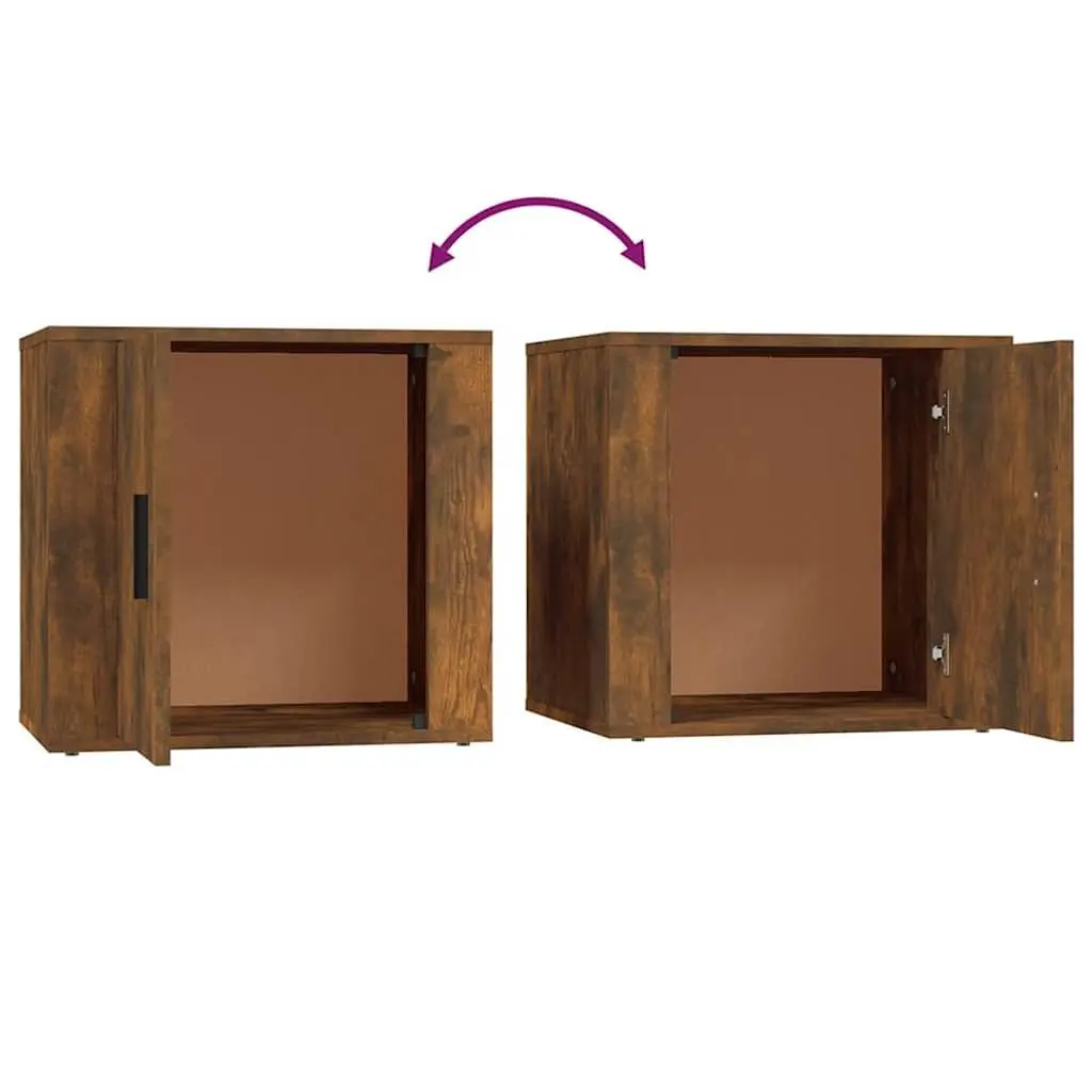 2 Piece Bedside Cabinets Engineered Wood Brown Storage Units Nightstand Furniture