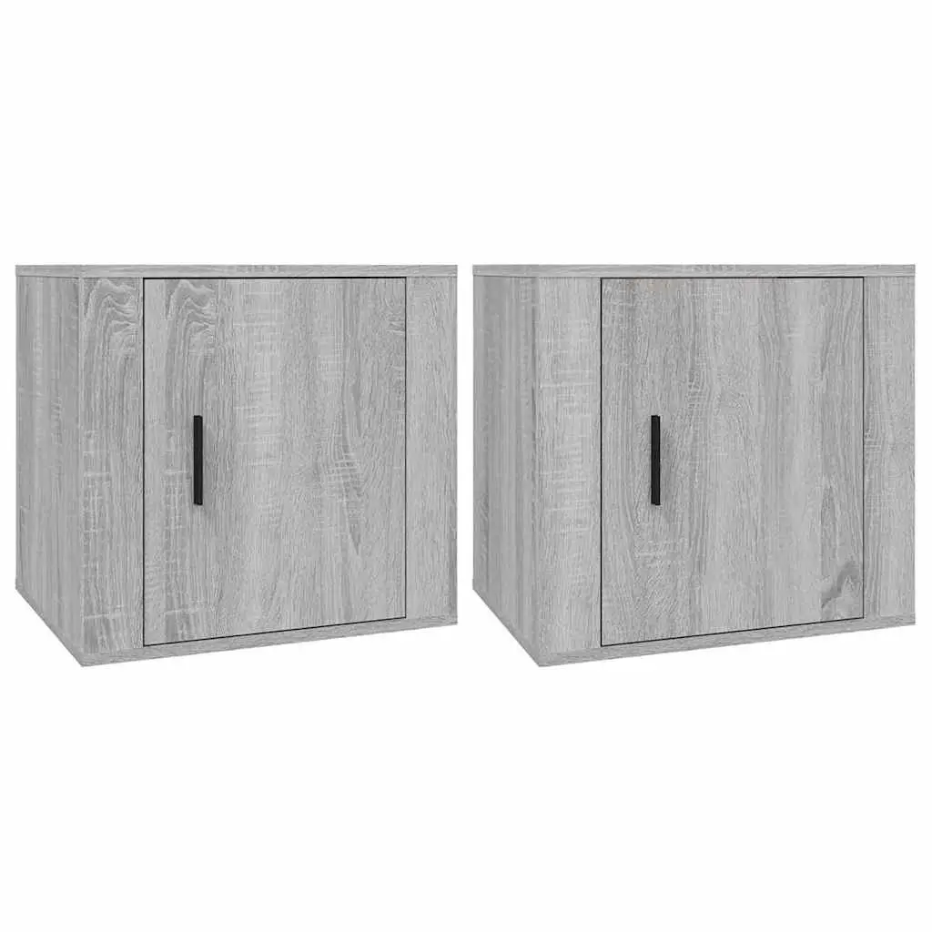 Grey Engineered Wood Nightstands 2 Piece Side Table Bedside Storage Cabinet 50x39x47cm