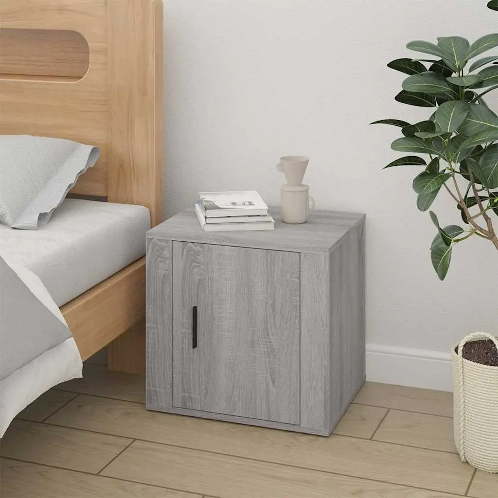 Grey Engineered Wood Nightstands 2 Piece Side Table Bedside Storage Cabinet 50x39x47cm