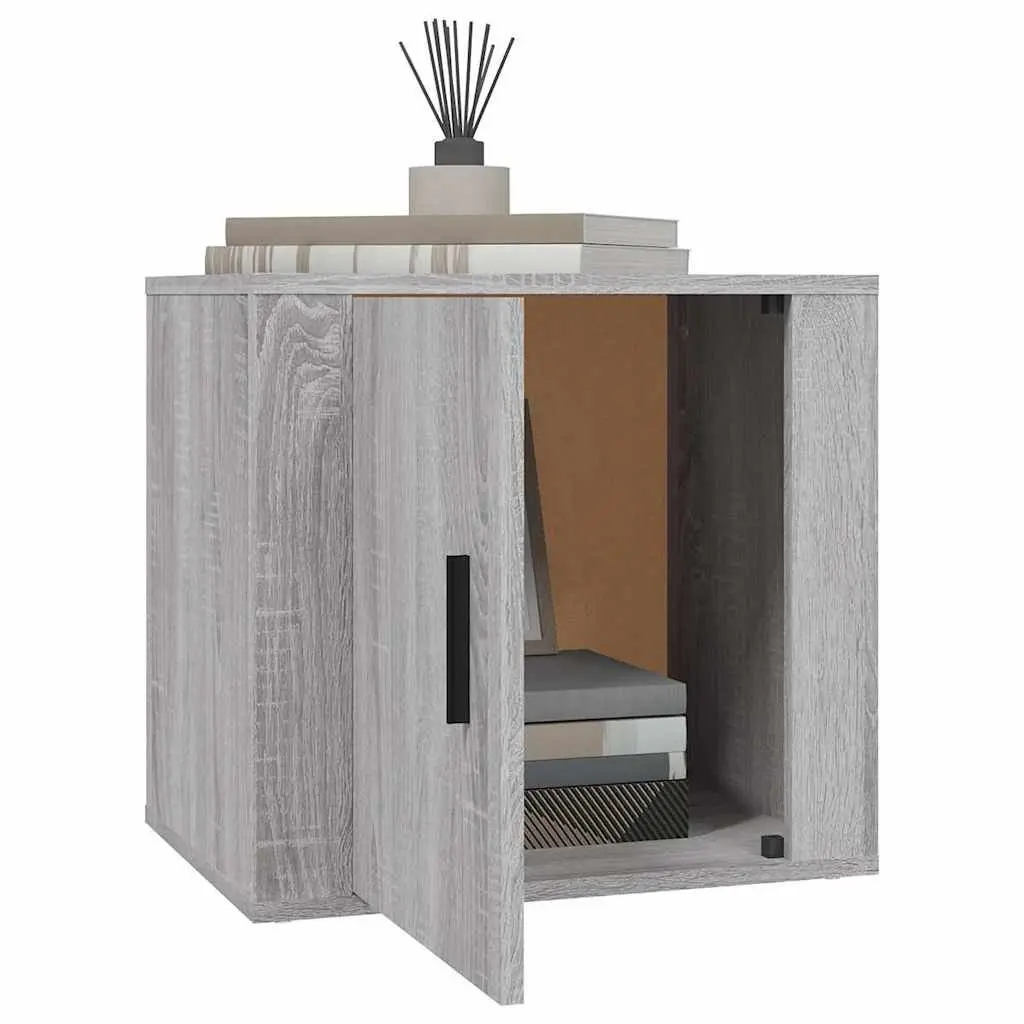 Grey Engineered Wood Nightstands 2 Piece Side Table Bedside Storage Cabinet 50x39x47cm
