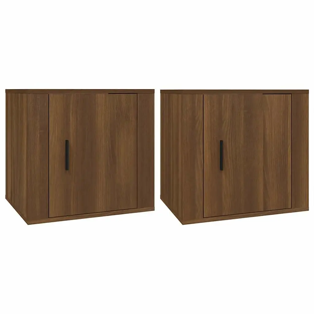 Bedside Cabinets Engineered Wood 50 x 39 x 47 cm Brown Oak 2 Piece Storage Furniture Nightstand
