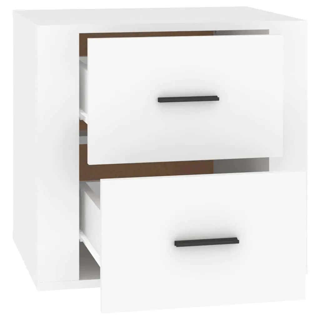 Bedside Cabinet Engineered Wood Compact White Storage Nightstand