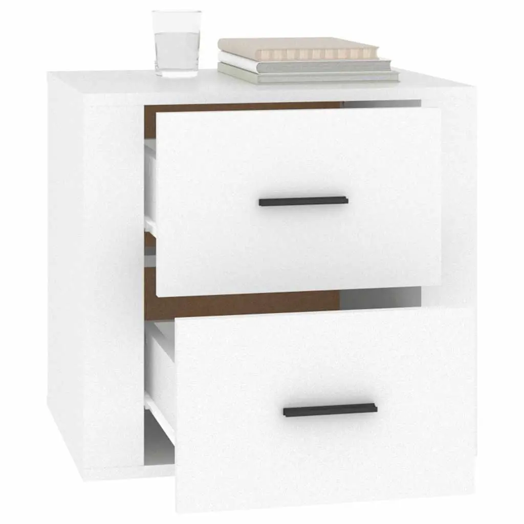 Bedside Cabinet Engineered Wood Compact White Storage Nightstand