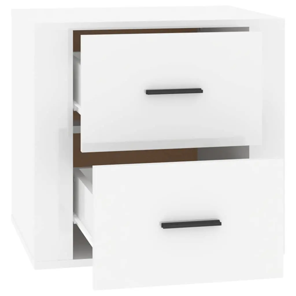 Bedside Table Engineered Wood 50W x 39D x 47H cm High Gloss White Nightstand