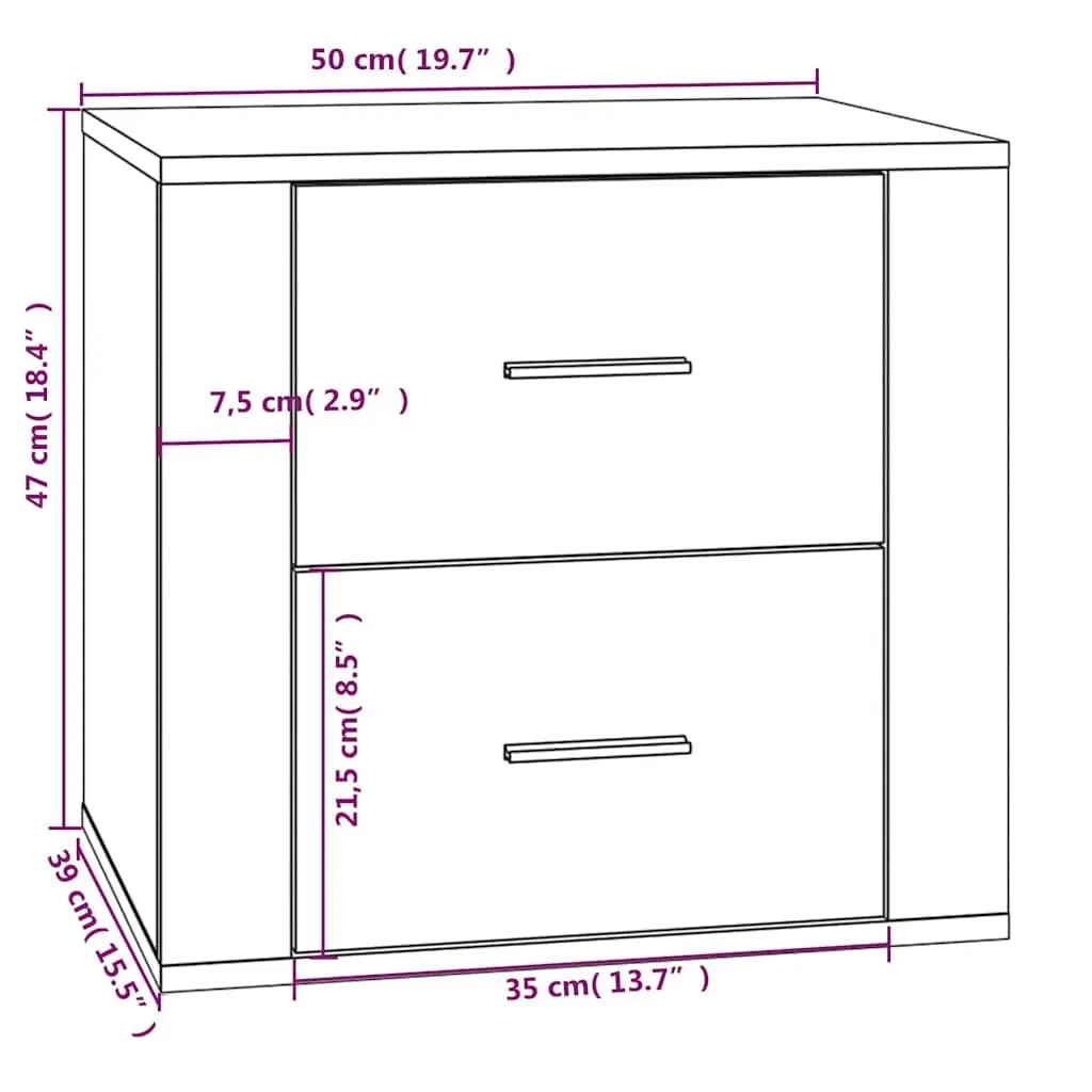 Bedside Table Engineered Wood 50W x 39D x 47H cm High Gloss White Nightstand