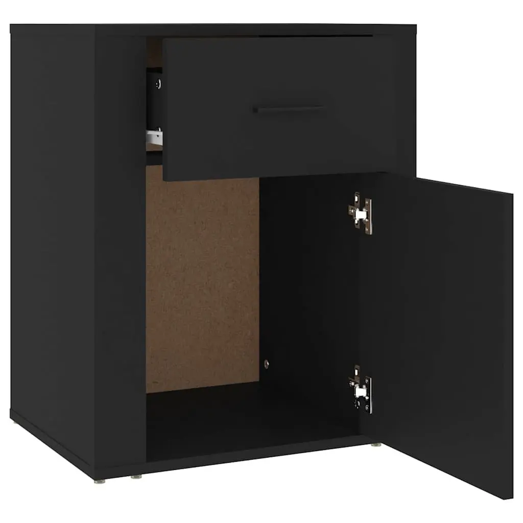 Bedside Cabinet Engineered Wood 50x36x60cm Black Nightstand Storage Drawer Door Compartment