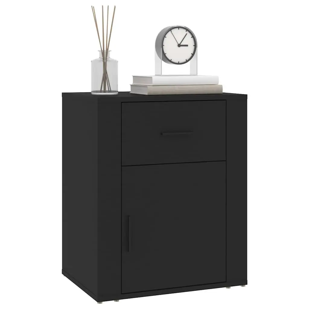 Bedside Cabinet Engineered Wood 50x36x60cm Black Nightstand Storage Drawer Door Compartment