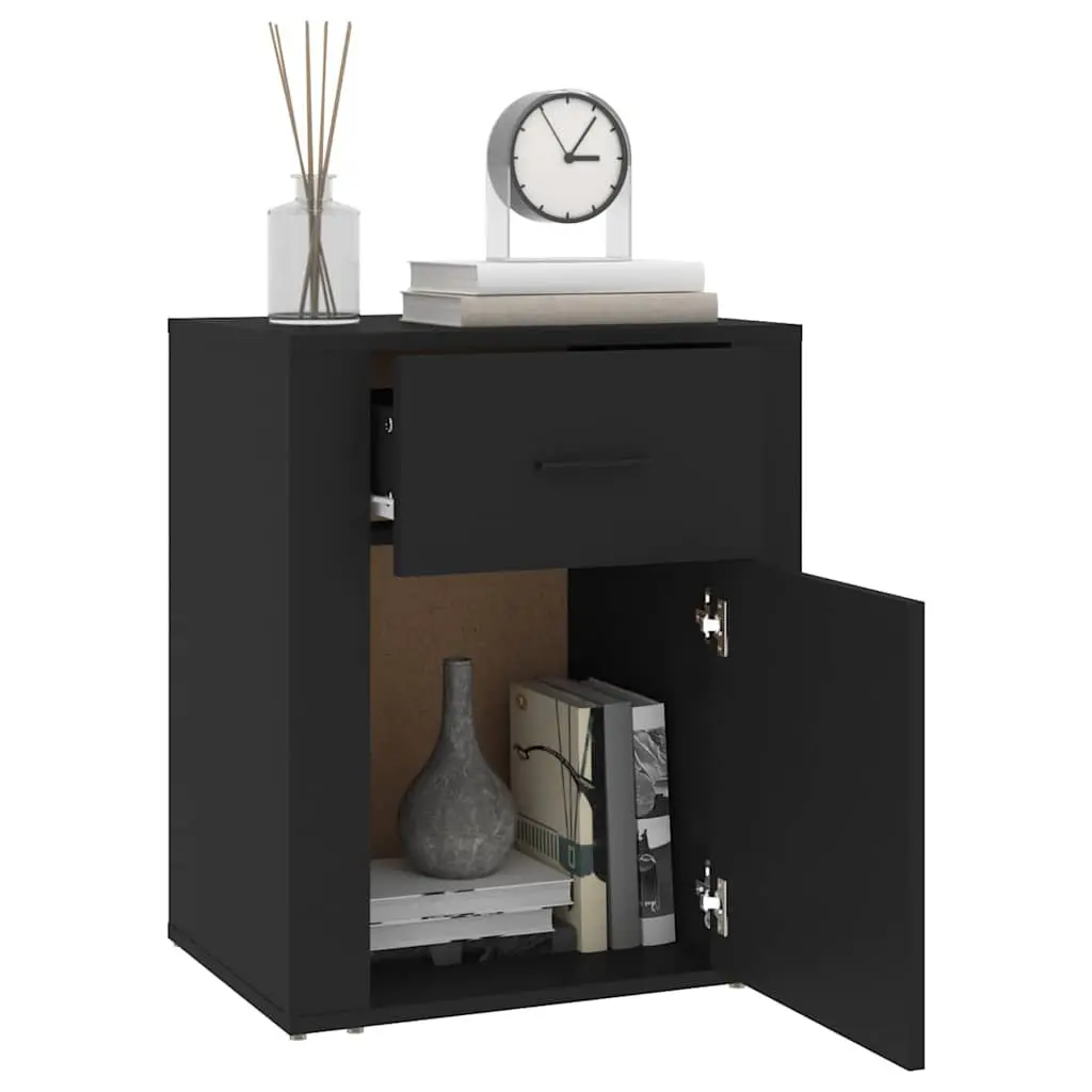 Bedside Cabinet Engineered Wood 50x36x60cm Black Nightstand Storage Drawer Door Compartment