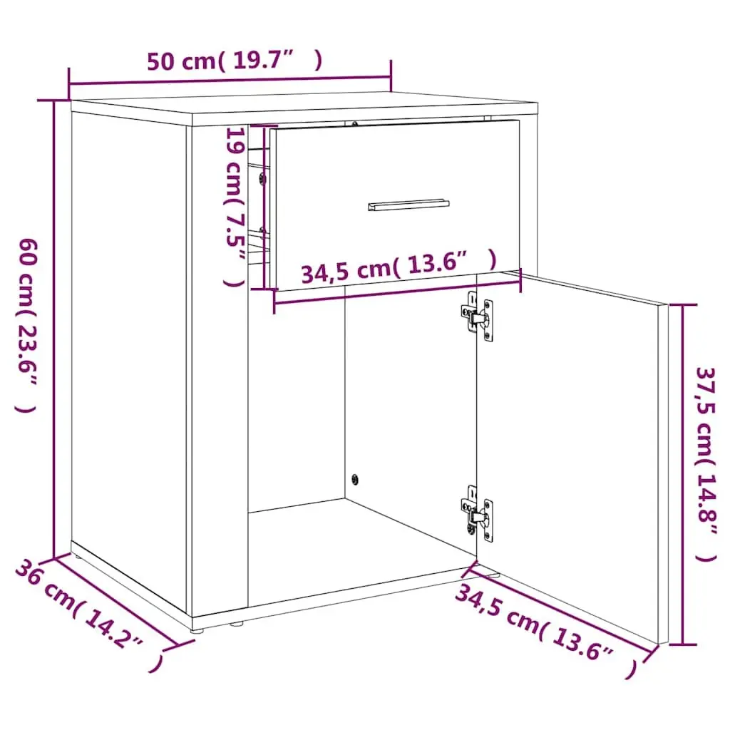 Bedside Cabinet Engineered Wood 50x36x60cm Black Nightstand Storage Drawer Door Compartment