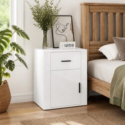 Functional High Gloss White Nightstand Cabinet