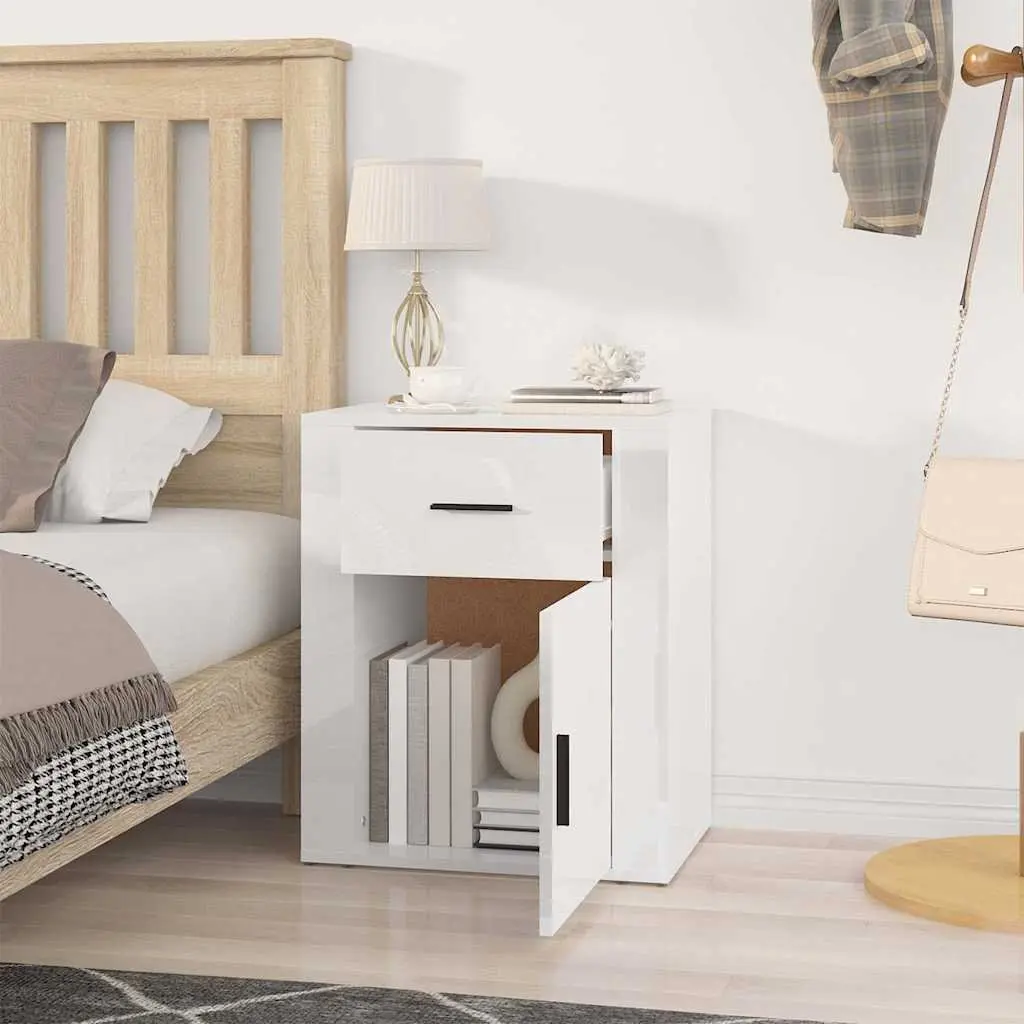 High Gloss White Nightstand Cabinet