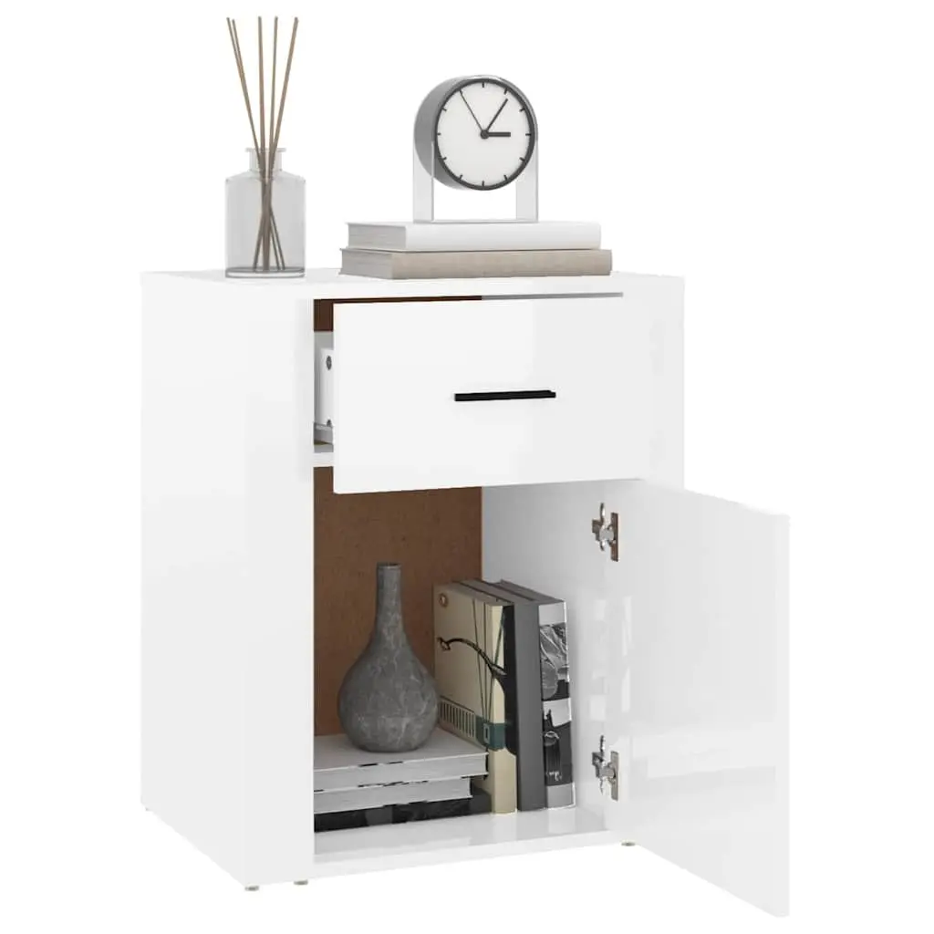 High Gloss White Nightstand Cabinet