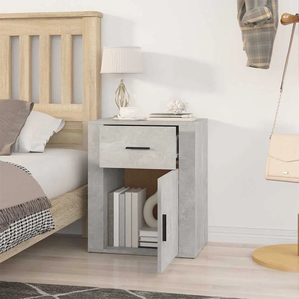 Bedside Cabinet Grey Nightstand Storage Drawer Door Compartment Furniture