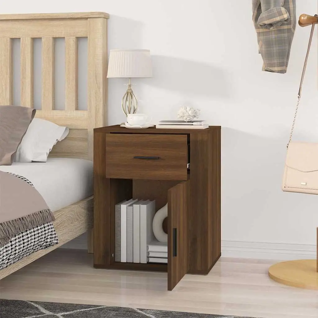 Bedside Table Engineered Wood Brown Oak 50x36x60 cm Nightstand with Drawer and Door Compartment