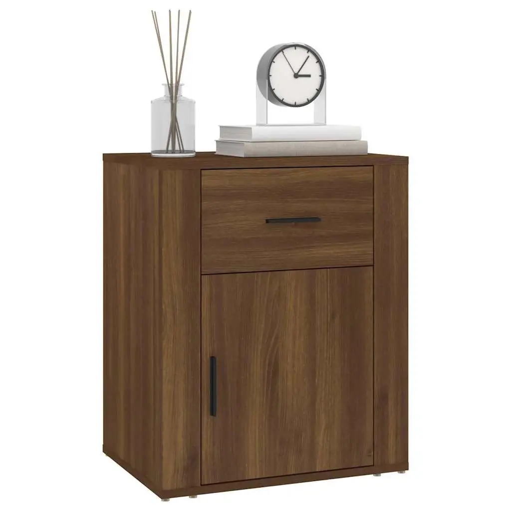 Bedside Table Engineered Wood Brown Oak 50x36x60 cm Nightstand with Drawer and Door Compartment