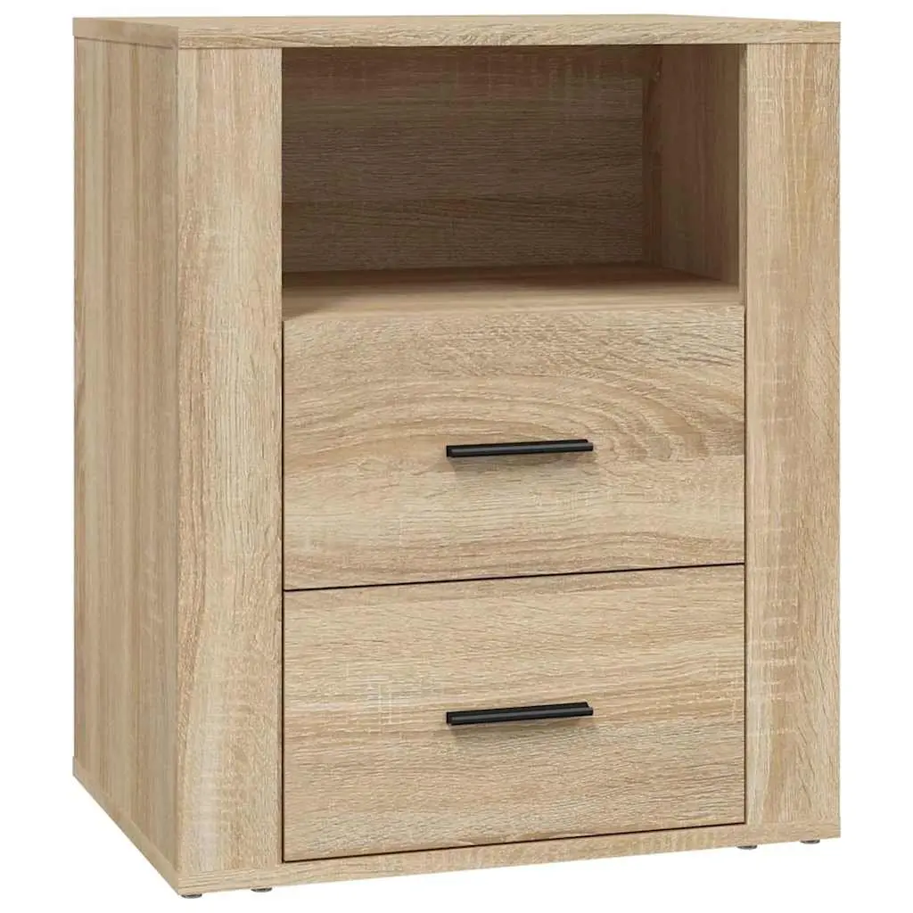 Bedside Table Engineered Wood Brown 50cm x 36cm x 60cm with 2 Drawers and Storage Compartment