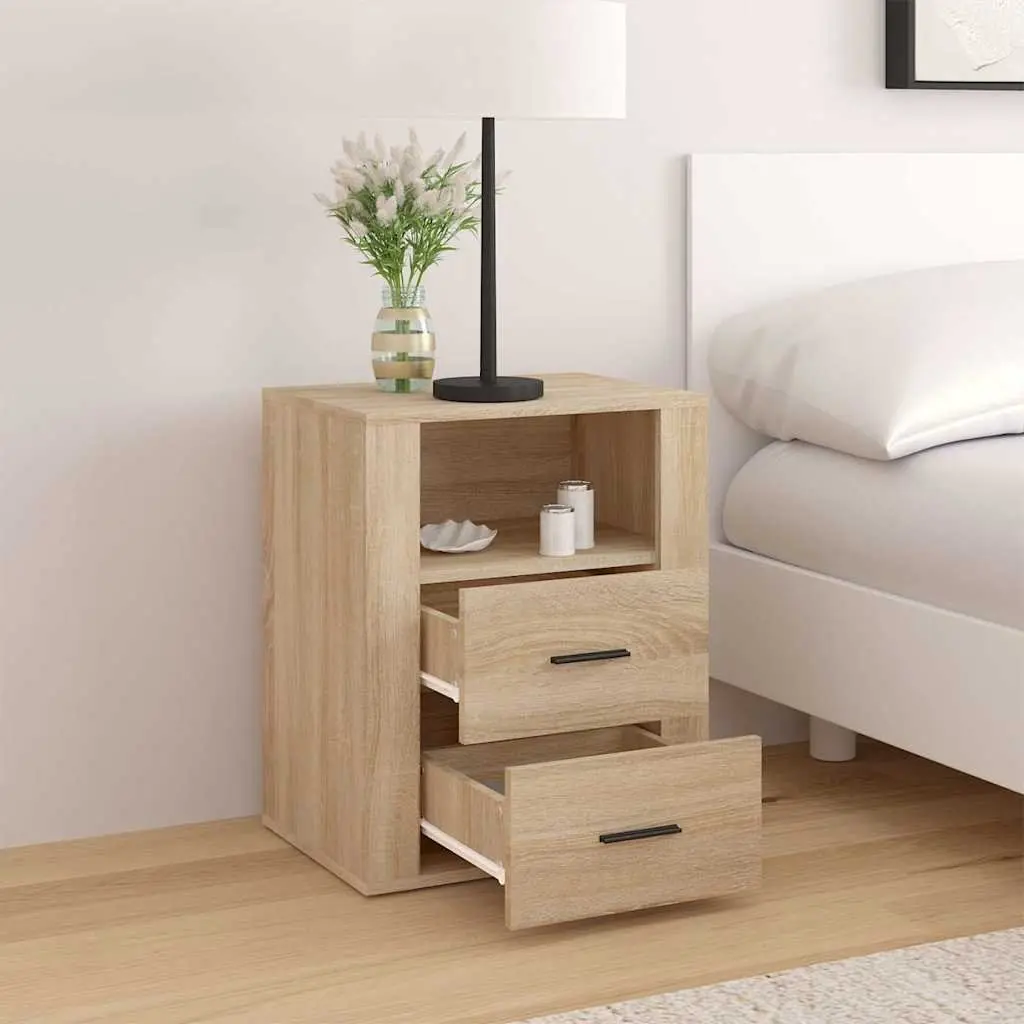 Bedside Table Engineered Wood Brown 50cm x 36cm x 60cm with 2 Drawers and Storage Compartment