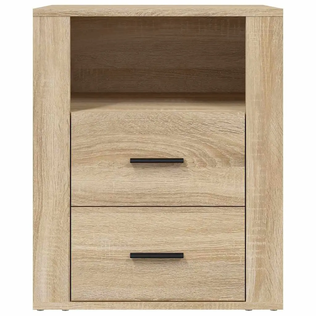 Bedside Table Engineered Wood Brown 50cm x 36cm x 60cm with 2 Drawers and Storage Compartment