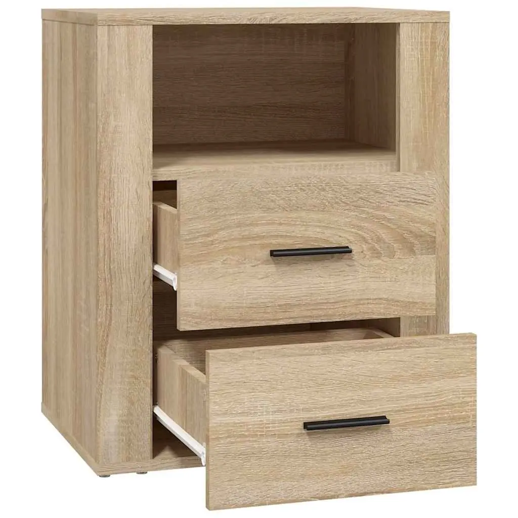 Bedside Table Engineered Wood Brown 50cm x 36cm x 60cm with 2 Drawers and Storage Compartment