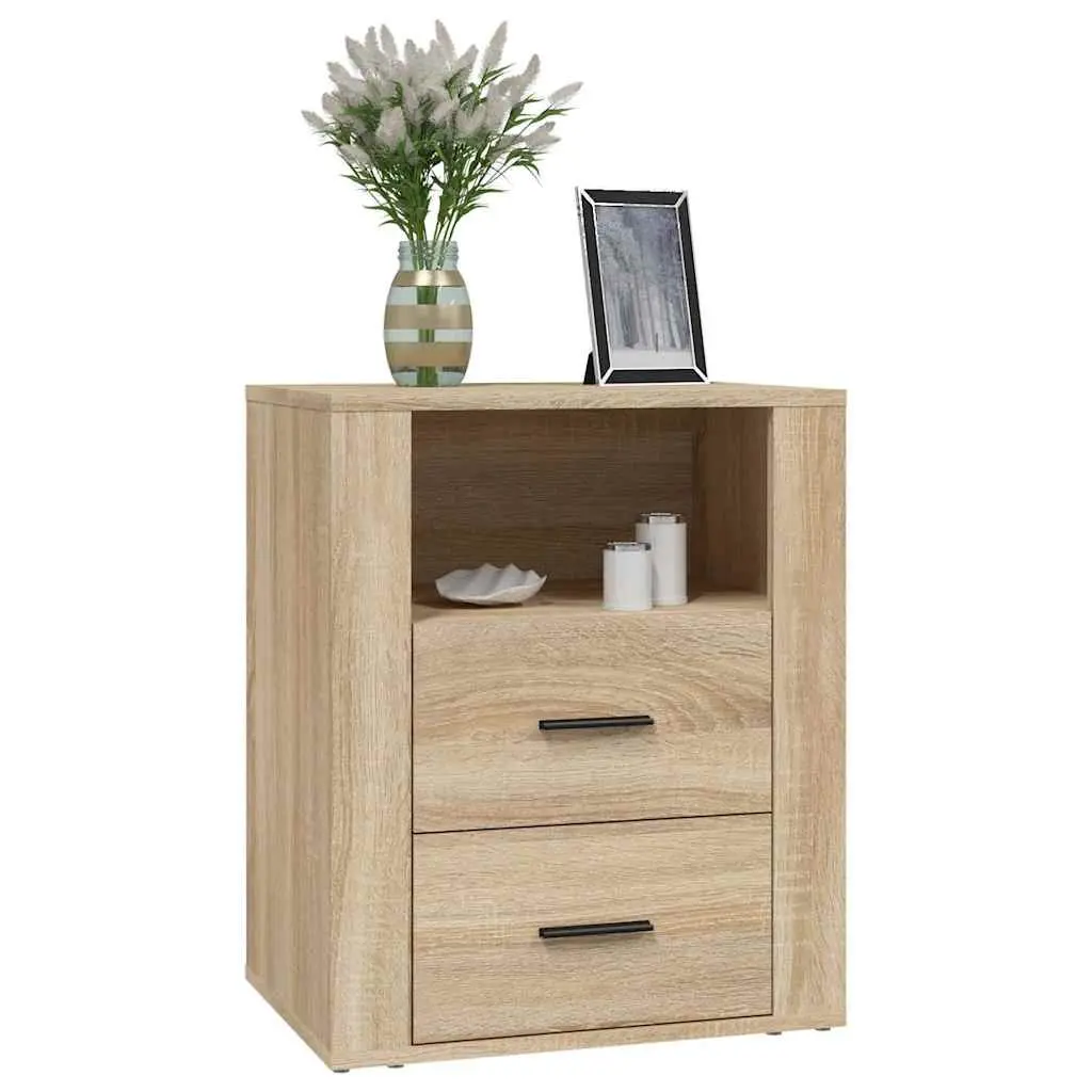 Bedside Table Engineered Wood Brown 50cm x 36cm x 60cm with 2 Drawers and Storage Compartment