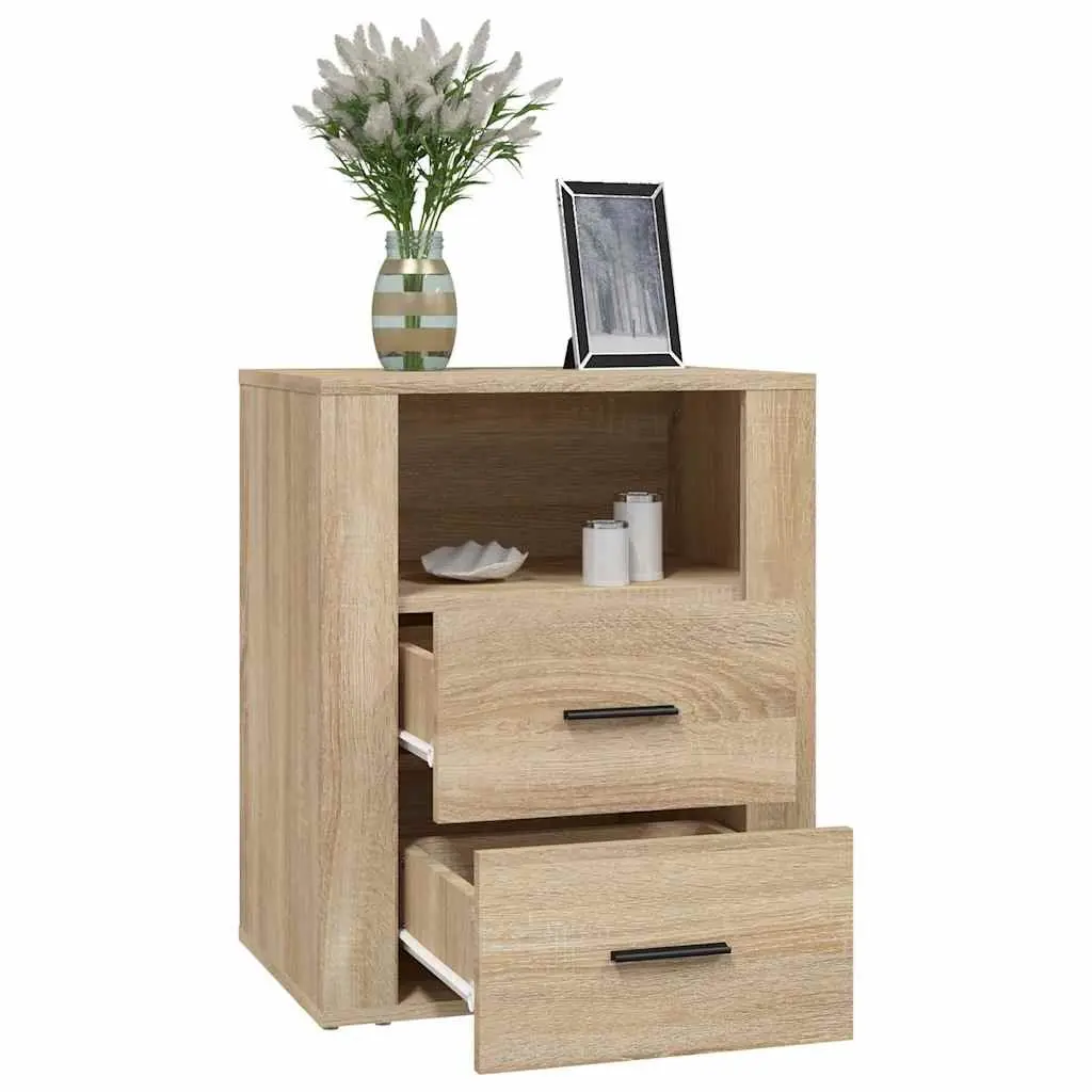 Bedside Table Engineered Wood Brown 50cm x 36cm x 60cm with 2 Drawers and Storage Compartment