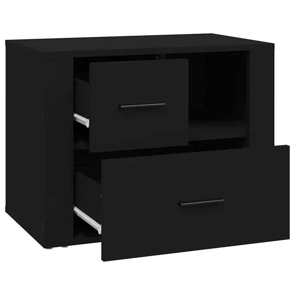 Bedside Cabinet Black 60x36x45cm Nightstand Storage Drawers Compartment