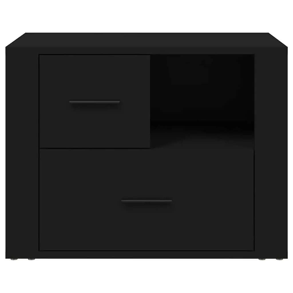 Bedside Cabinet Black 60x36x45cm Nightstand Storage Drawers Compartment
