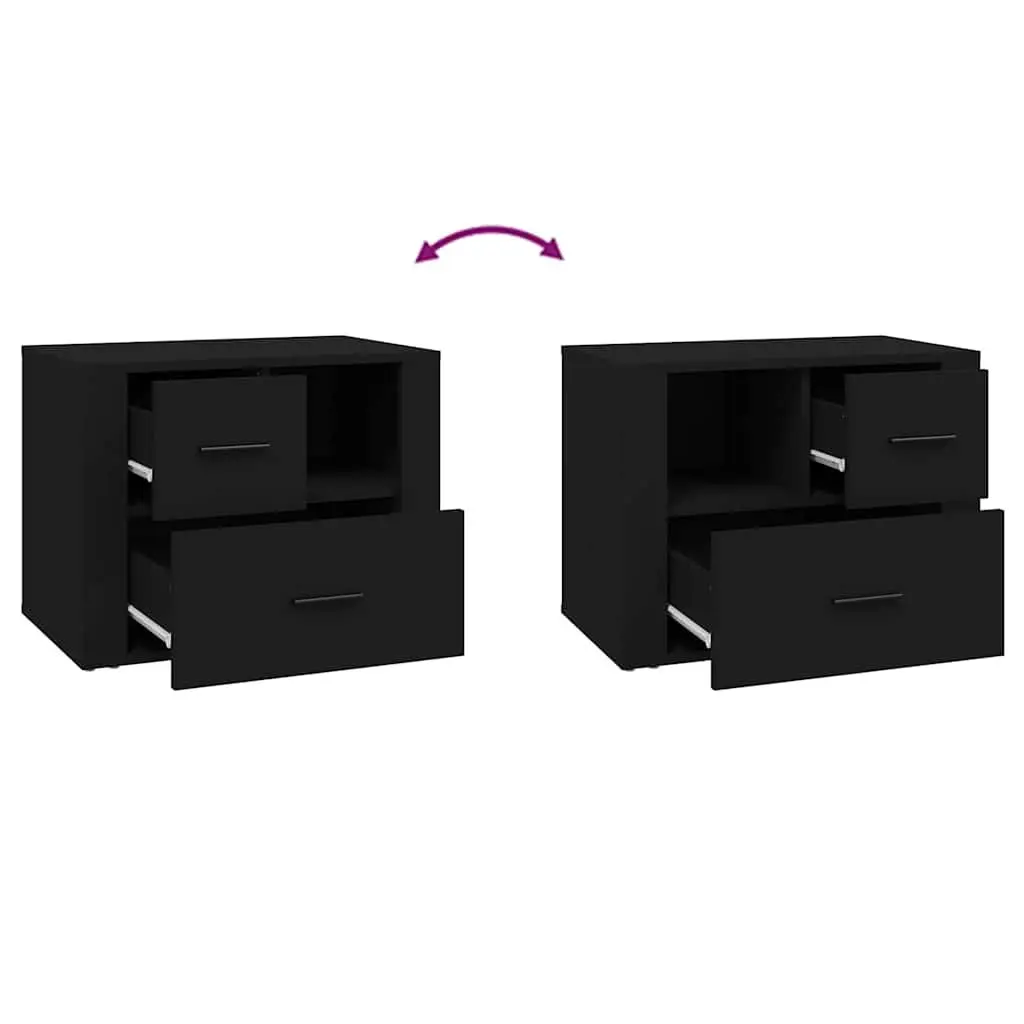 Bedside Cabinet Black 60x36x45cm Nightstand Storage Drawers Compartment