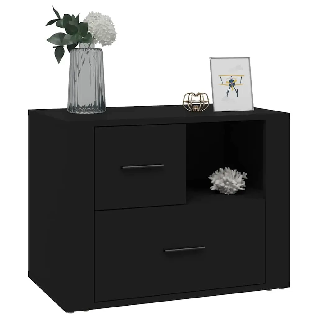 Bedside Cabinet Black 60x36x45cm Nightstand Storage Drawers Compartment