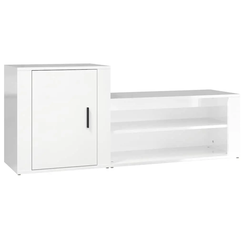 Shoe Cabinet Engineered Wood 130cm White High Gloss Storage Cupboard Door Organiser