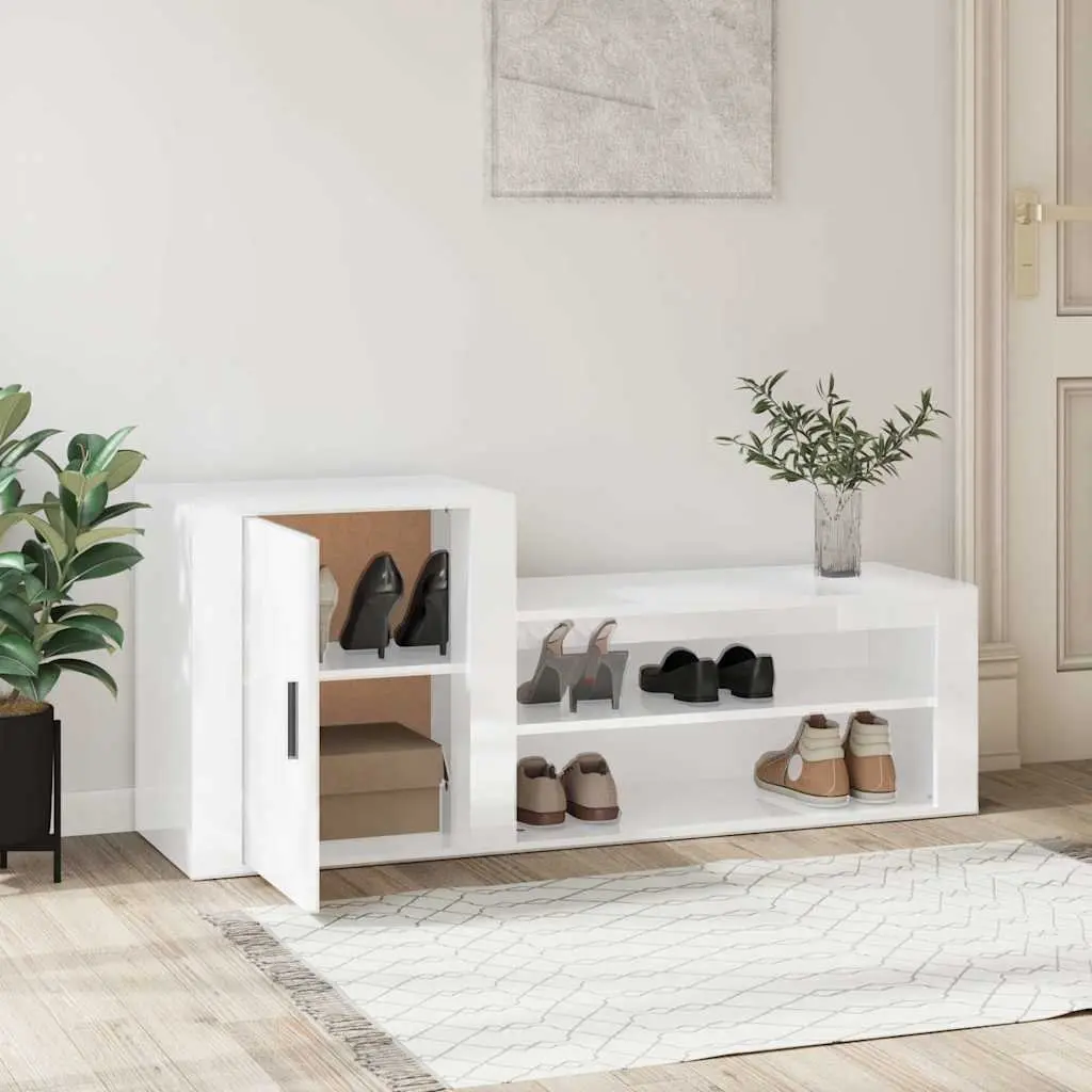 Shoe Cabinet Engineered Wood 130cm White High Gloss Storage Cupboard Door Organiser