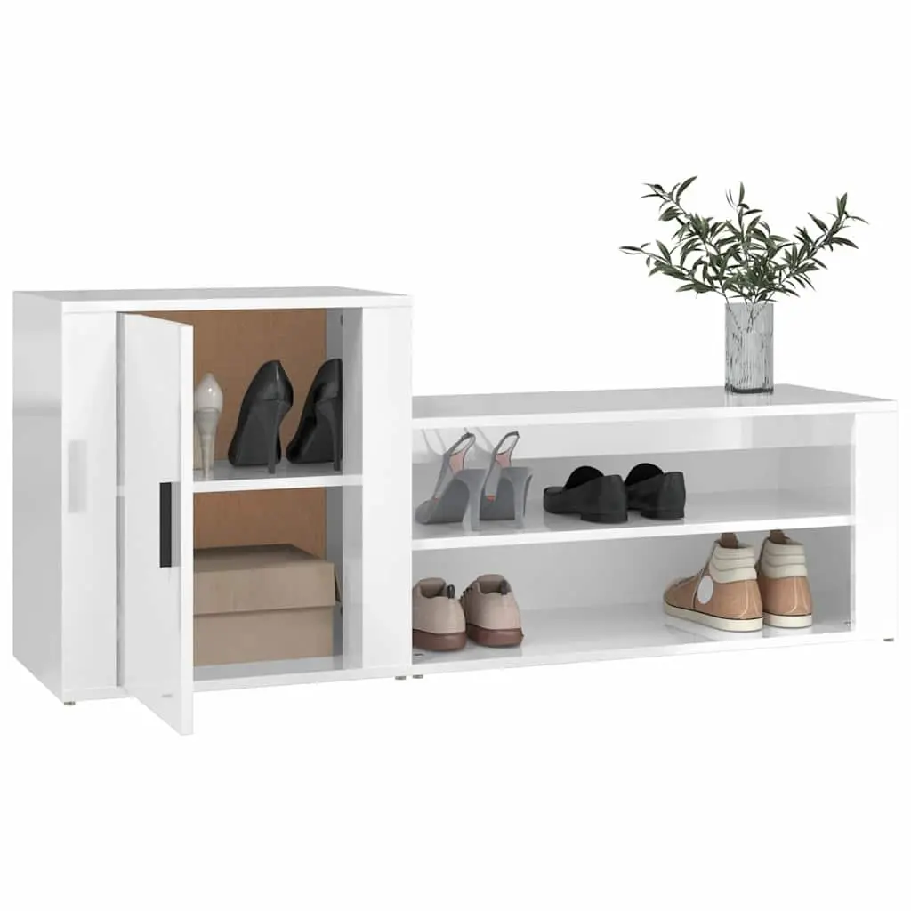 Shoe Cabinet Engineered Wood 130cm White High Gloss Storage Cupboard Door Organiser