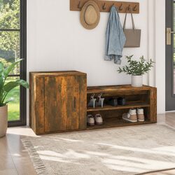Shoe Cabinet with Door 2 Compartments Brown Engineered Wood Storage Organiser
