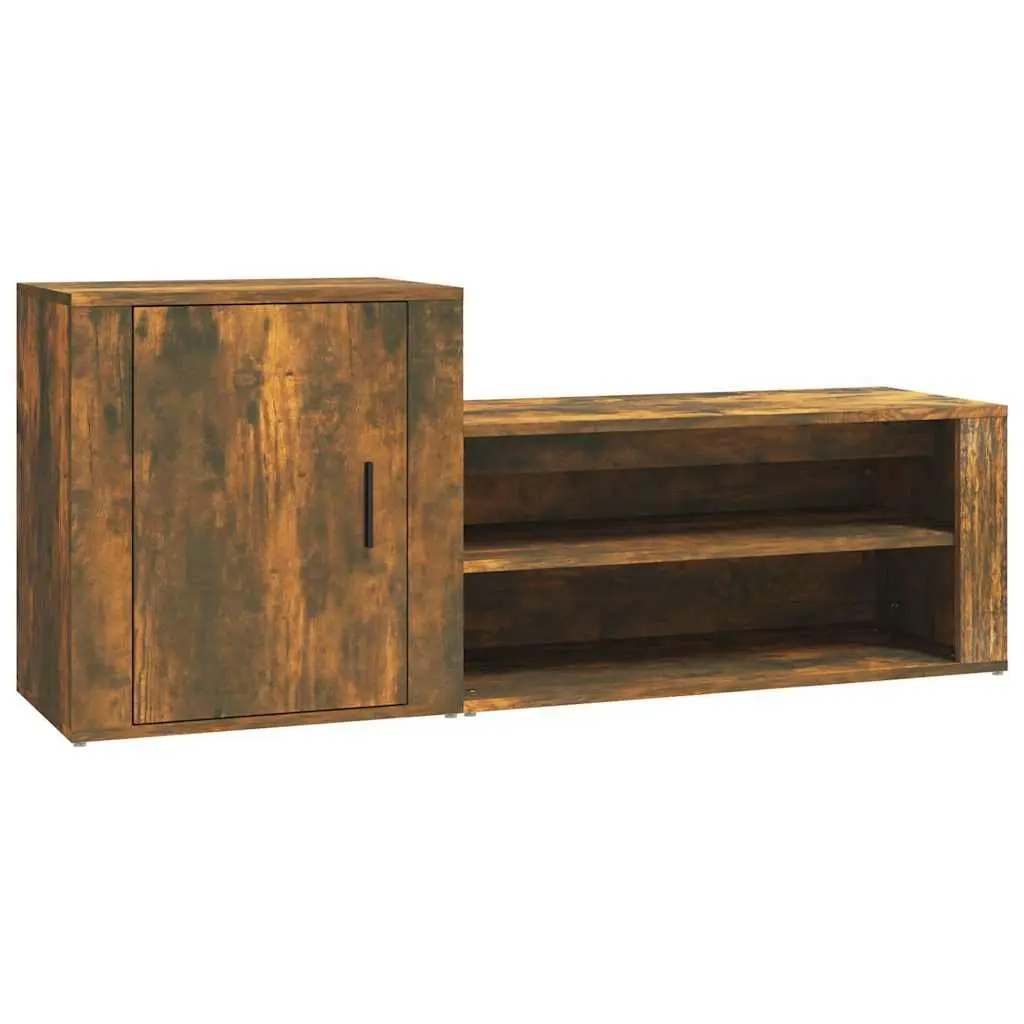 Shoe Cabinet with Door 2 Compartments Brown Engineered Wood Storage Organiser