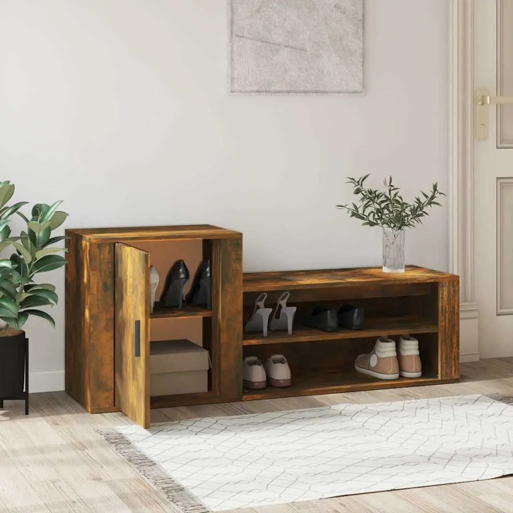 Shoe Cabinet with Door 2 Compartments Brown Engineered Wood Storage Organiser