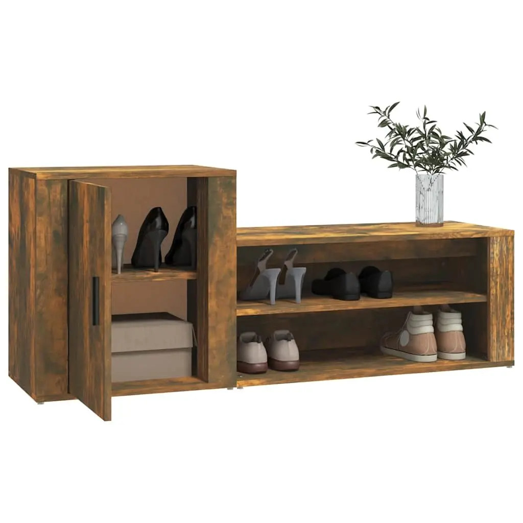 Shoe Cabinet with Door 2 Compartments Brown Engineered Wood Storage Organiser