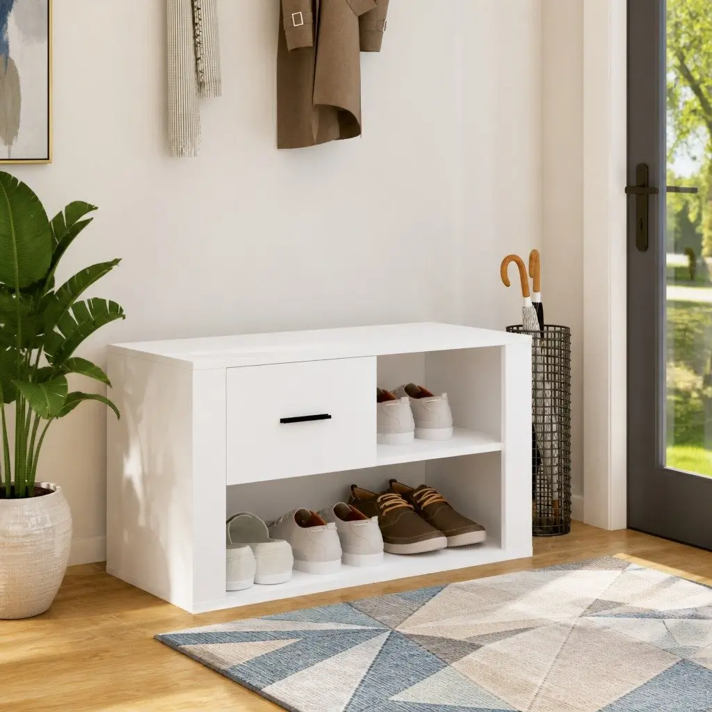 Shoe Storage Organiser Engineered Wood White 80x35x45 cm Hall Furniture with 2 Compartments