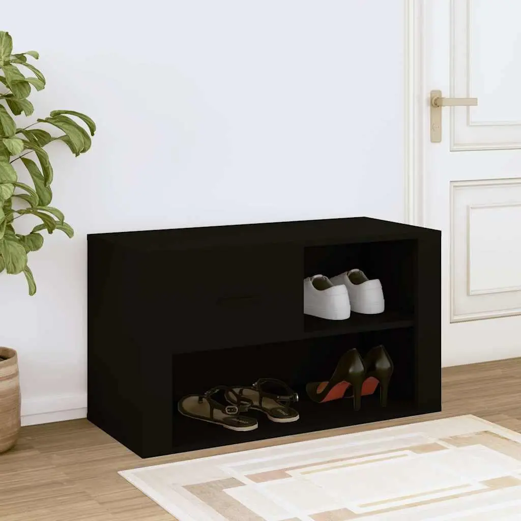 Shoe Cabinet Engineered Wood 80 x 35 x 45 cm Black 2 Compartments