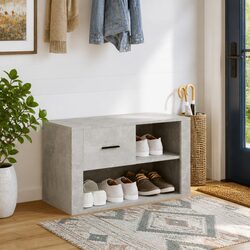 Shoe Cabinet Grey Storage Organiser Engineered Wood 2 Compartments Hallway