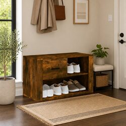 Shoe Cabinet Engineered Wood Storage Organiser 80x35x45cm Brown Compartments