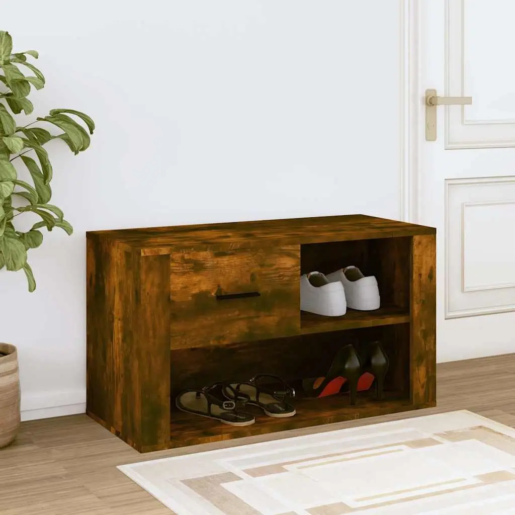 Shoe Organiser Cabinet Engineered Wood Brown 80x35x45cm with Compartments for Home Storage